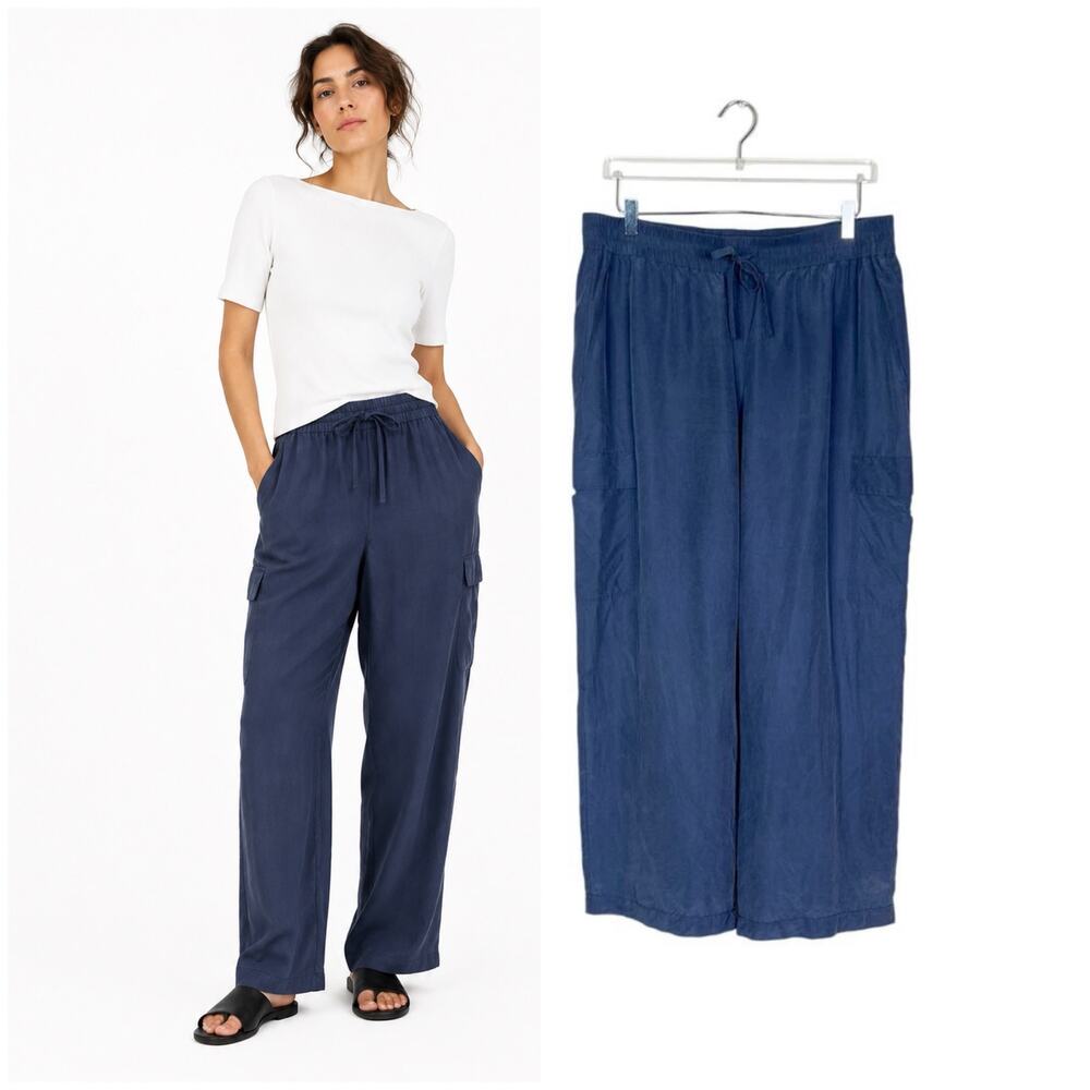 Eileen Fisher | Silk Cargo Blue Wide Leg Pull On Lightweight Relaxed Pants Large